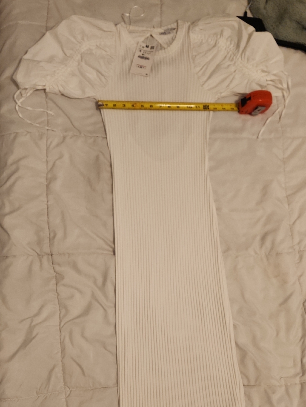 NWT Zara Off-White Ribbed Knit Puff Sleeve Cutout Back Maxi Dress - Size S